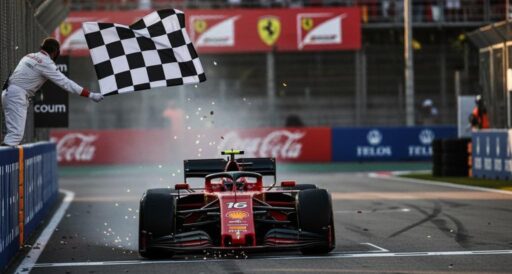 A Formula 1 racer crosses the finish line