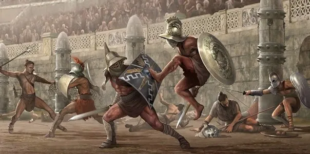 Gladiators fighting it out in the arena